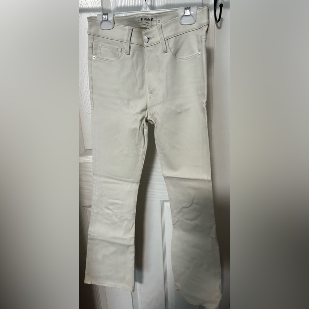 FRAME DENIM WHITE LE CROP MINI BOOT LAMB LEATHER PANTS SIZE:24